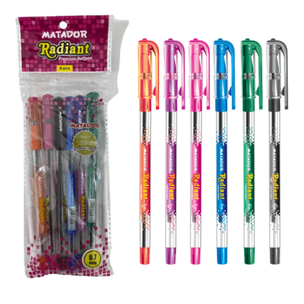 6 Pcs Matador Radiant Black Ball Pen (All Colors are Write Black Color)