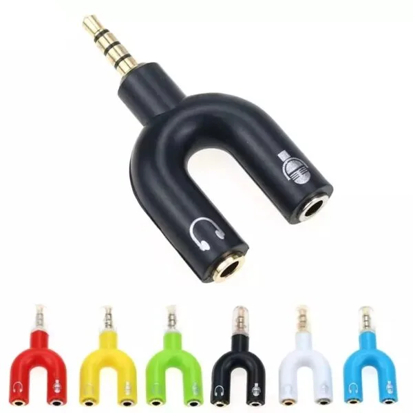 3.5mm Splitter Stereo Plug U-shape Stereo Audio Mic & Headphone Earphone Splitter Adapters for Smartphone MP3 MP4 Player
